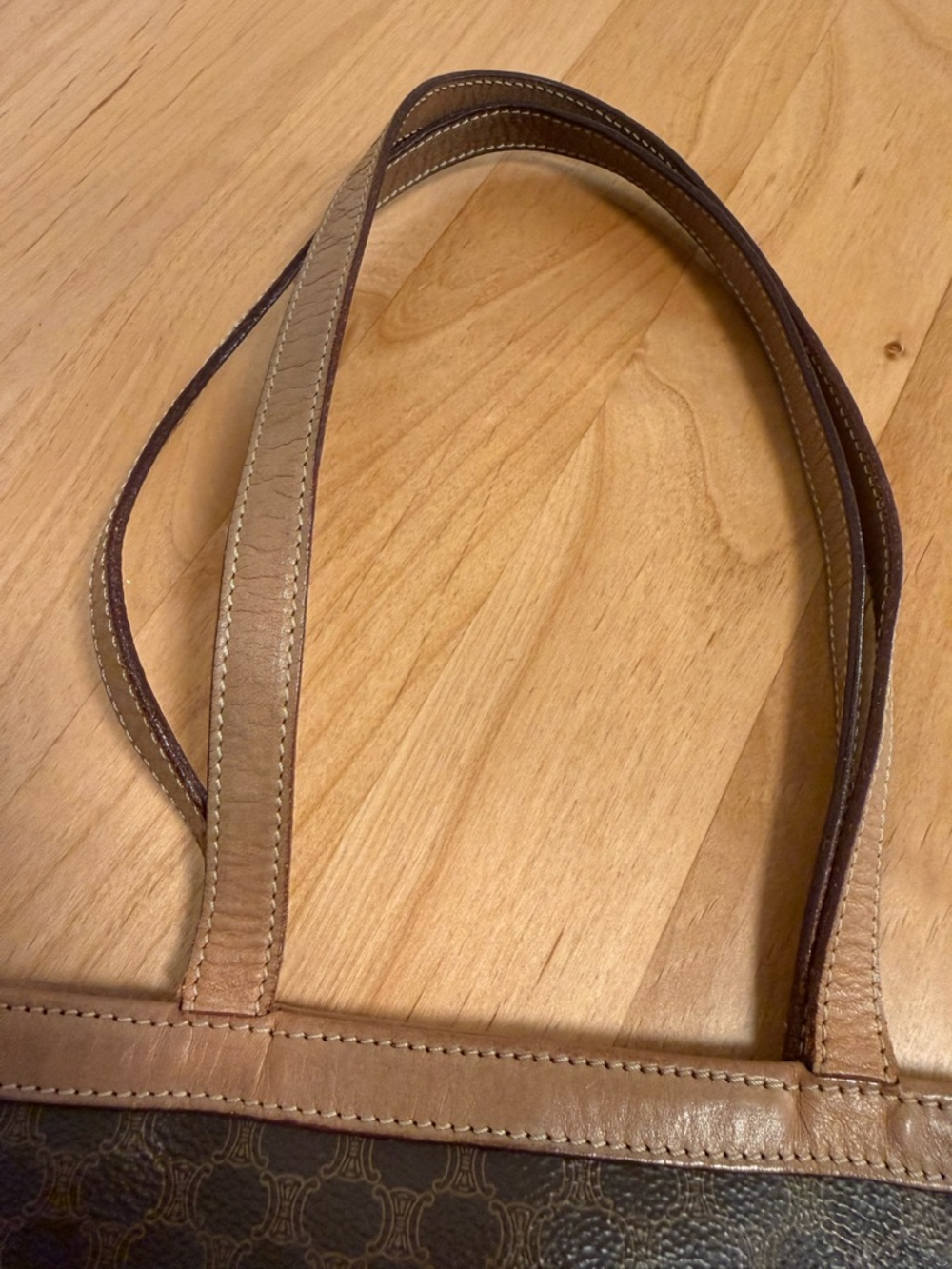 Celine Macadam Vintage Brown Patterned Tote Shoulder Bag with Tan Trim - Picture 10 of 13